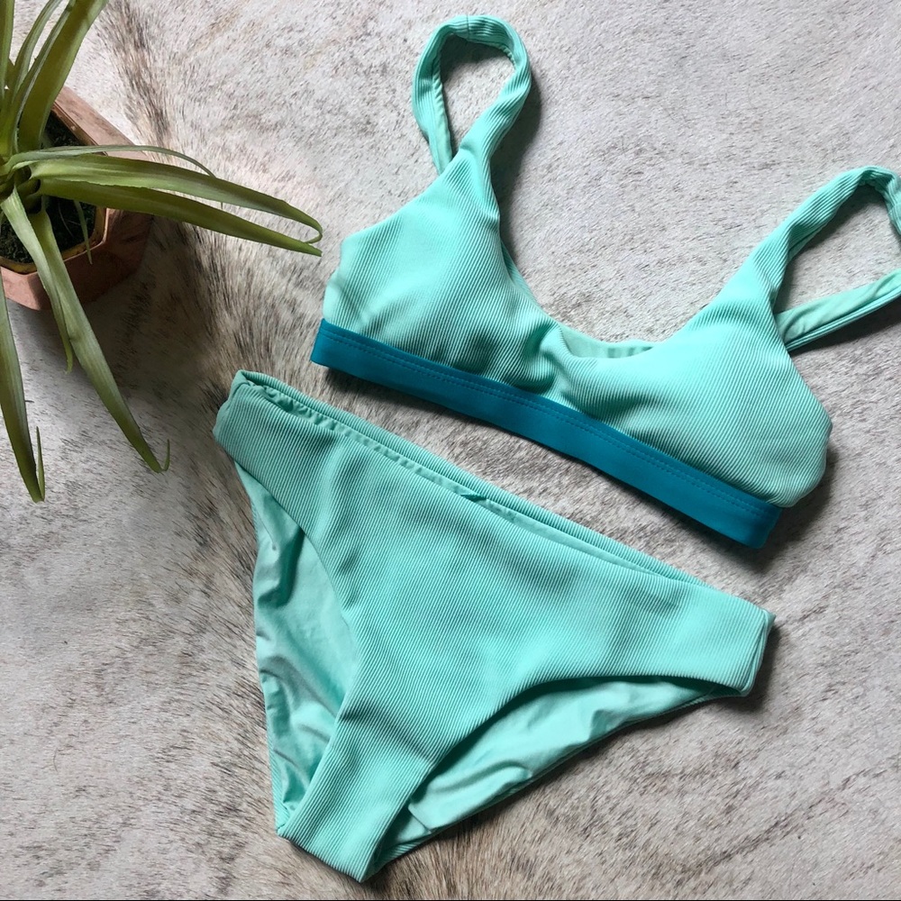 Splendid Aqua Color Blocked Bikini Set Sz S NWT
